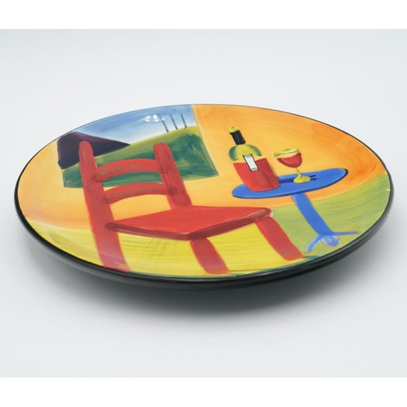 VTG 2004 Mary Naylor Designs Handpainted Wall Decor Round Art Plate Wine Theme - Picture 2 of 4